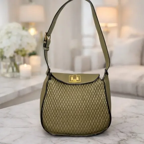 Steve Madden Turn-Lock Quilted Olive Green Shoulder Bag - Picture 1 of 9